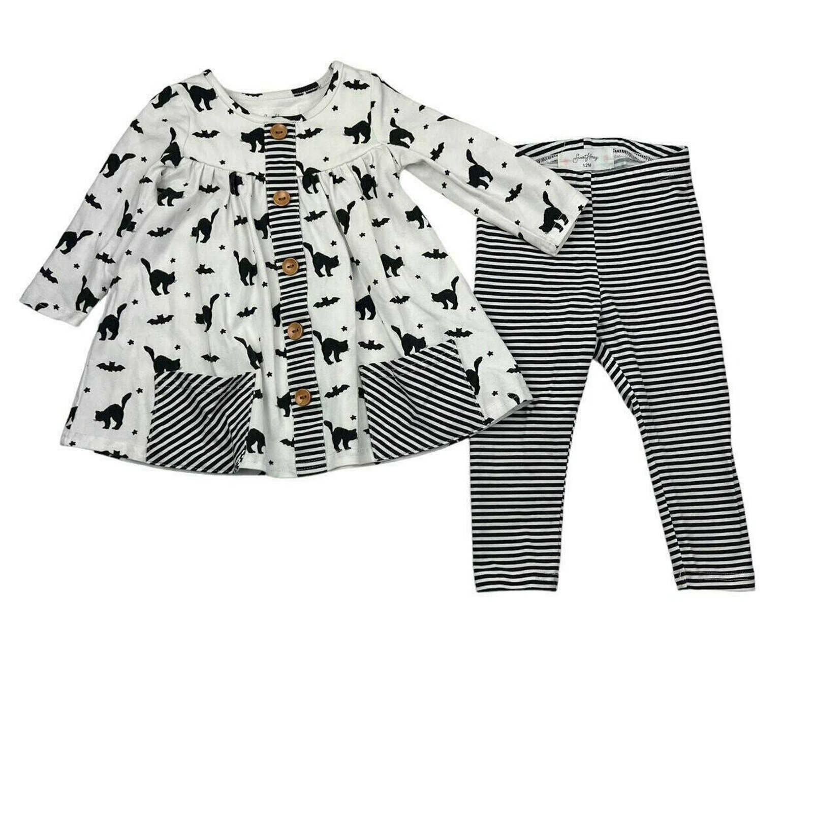 SweetHoney Black Cats Dress & Leggings Set