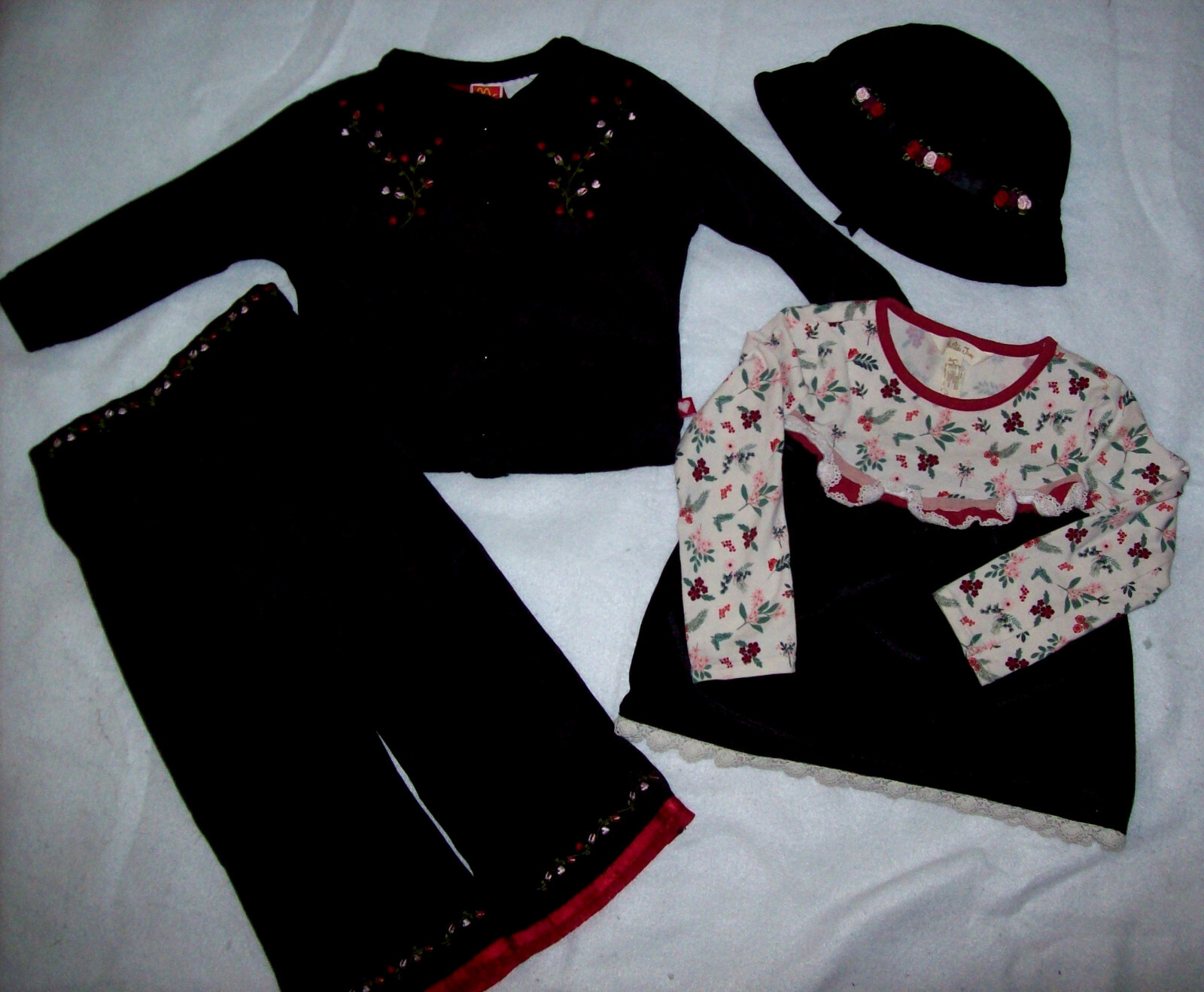 Girl 2T VINTAGE McKIDS BLACK VELVET 3-Pc ROSE SET & COORDINATED MATILDA JANE TOP