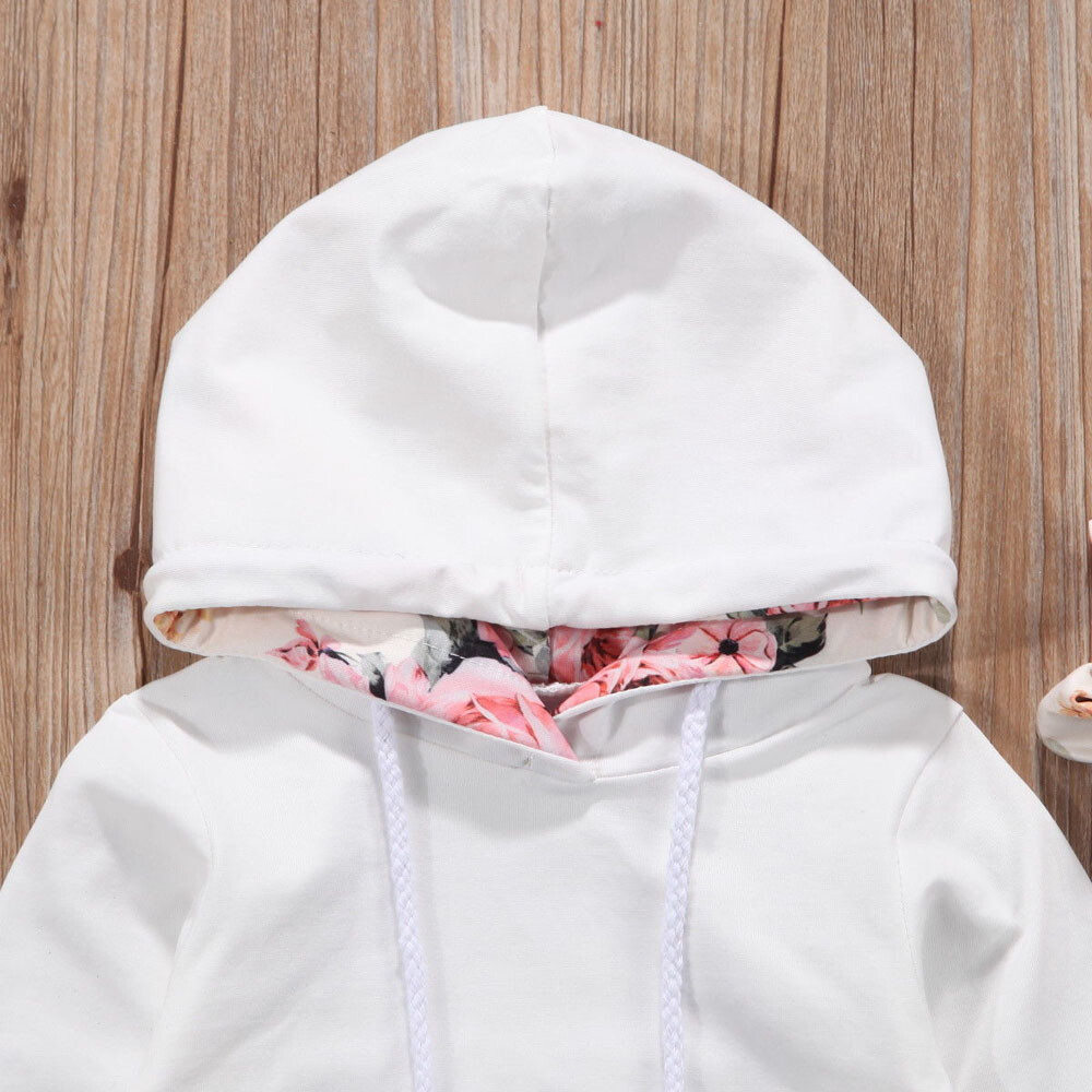Newborn Baby Girls Tracksuit Floral Hooded Tops Pants Trousers Outfits Clothes