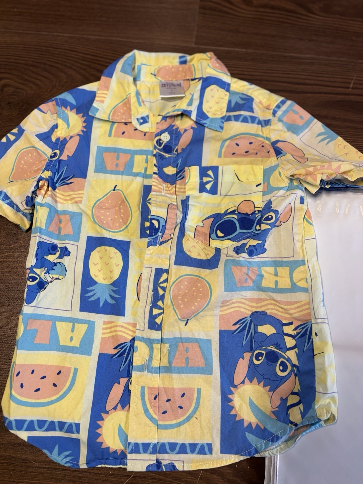Disney Lilo and Stitch Button Up Shirt Hawaiian Floral Boys Xs