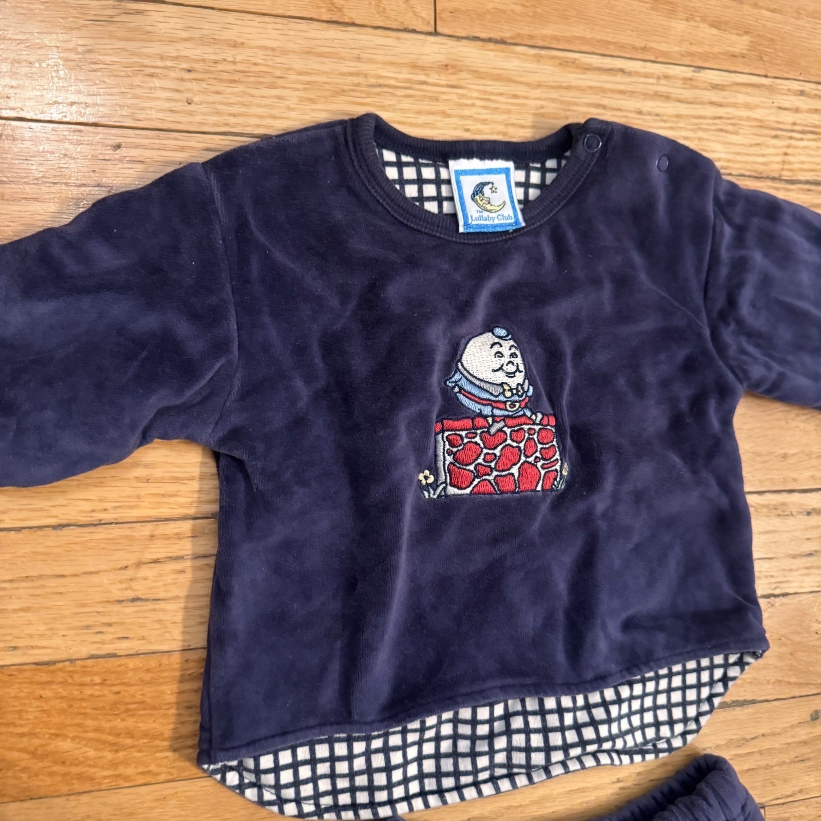 Vintage Lullaby Club Navy Velour Humpty Dumpty Set 3/6M Infant Top Pants Blue