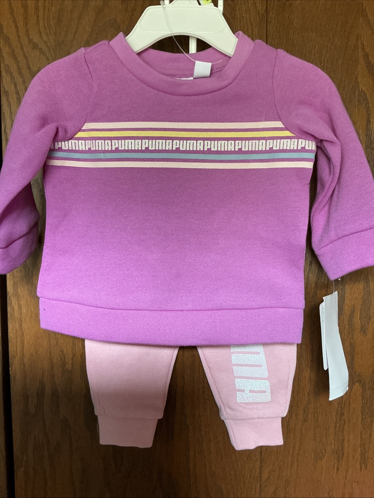 Puma 2 Piece Set Girl’s 3-6M Pink Purple Glitter Jog Outfit NWT