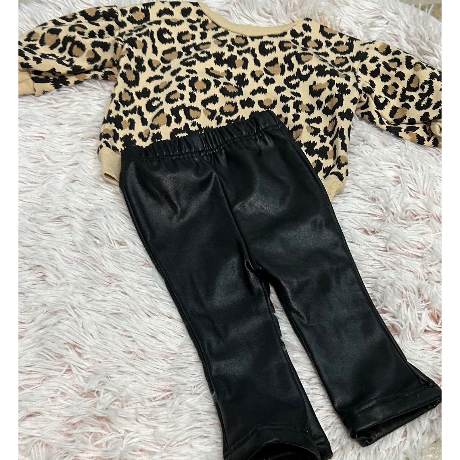 Girls 12-24 M Clothing Lot 8pc Snoopy Leopard Faux Leather pants Shorts Swim