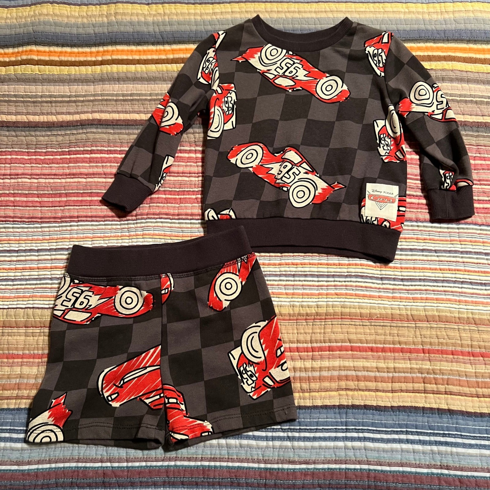 Disney Pixar Cars 2pc Outfit Set Sweatshirt Shorts Lightning McQueen 18M