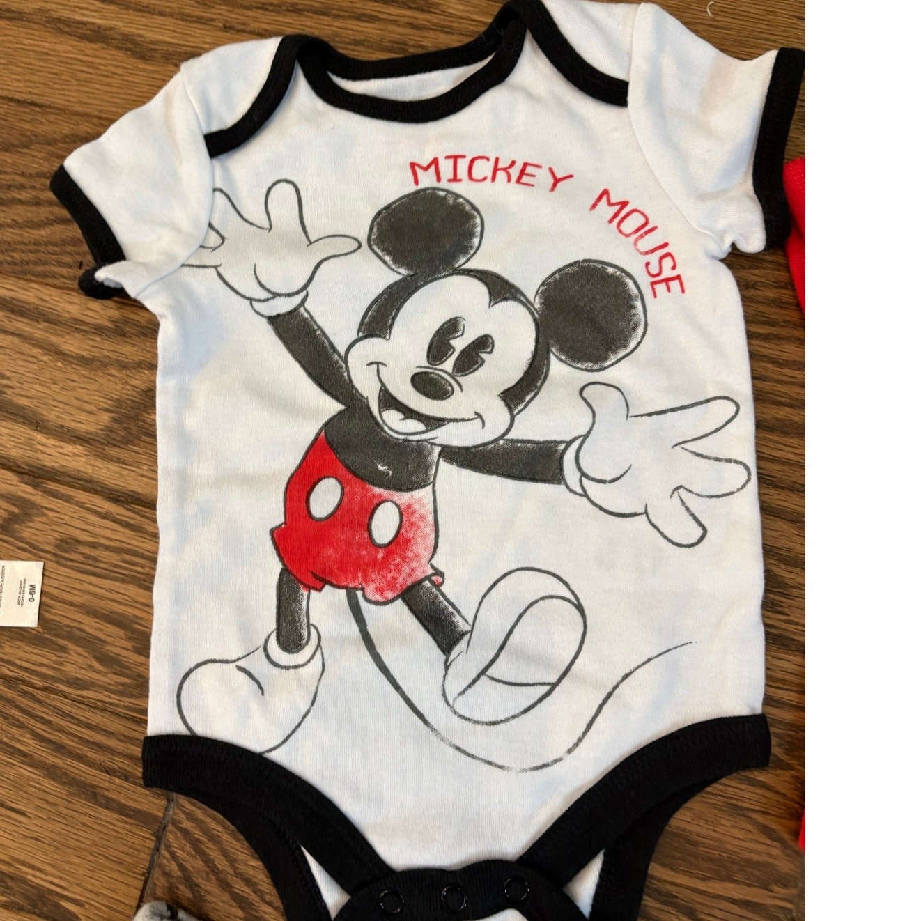 Unisex Baby 0-6mos 6 pc Mickey Mouse red and black bodysuit and sweatpants set