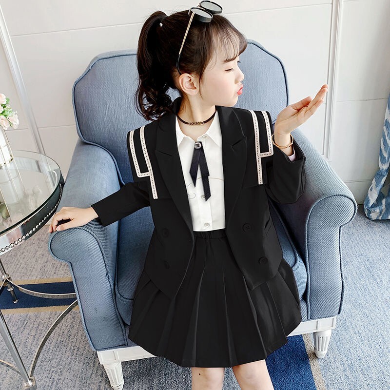 Toddler Baby Girl Outfit Set Korean Fashion College Sailor Collar Tops Skirt
