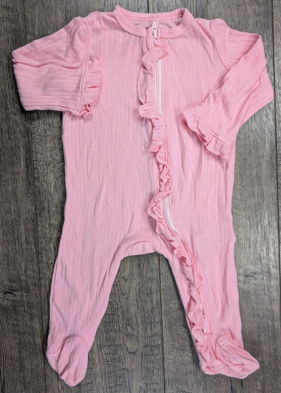 Baby Girl Clothes Little Me 3 Month Solid Pink Ruffle Footed Outfit
