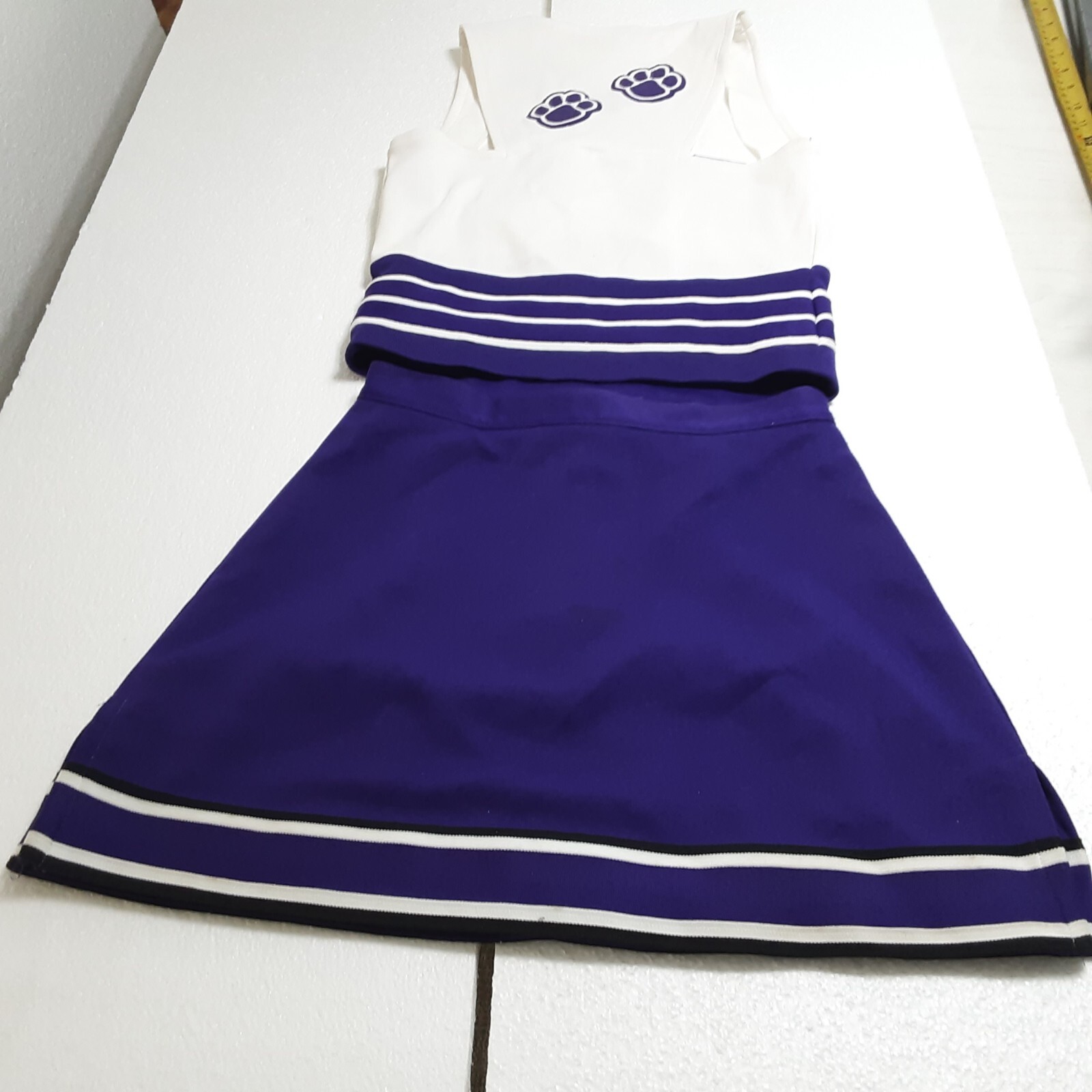 CHEERLEADER OUTFIT BULLDOGS PURPLE/WHITE Varsity branded-Build,Harvest,Succeed