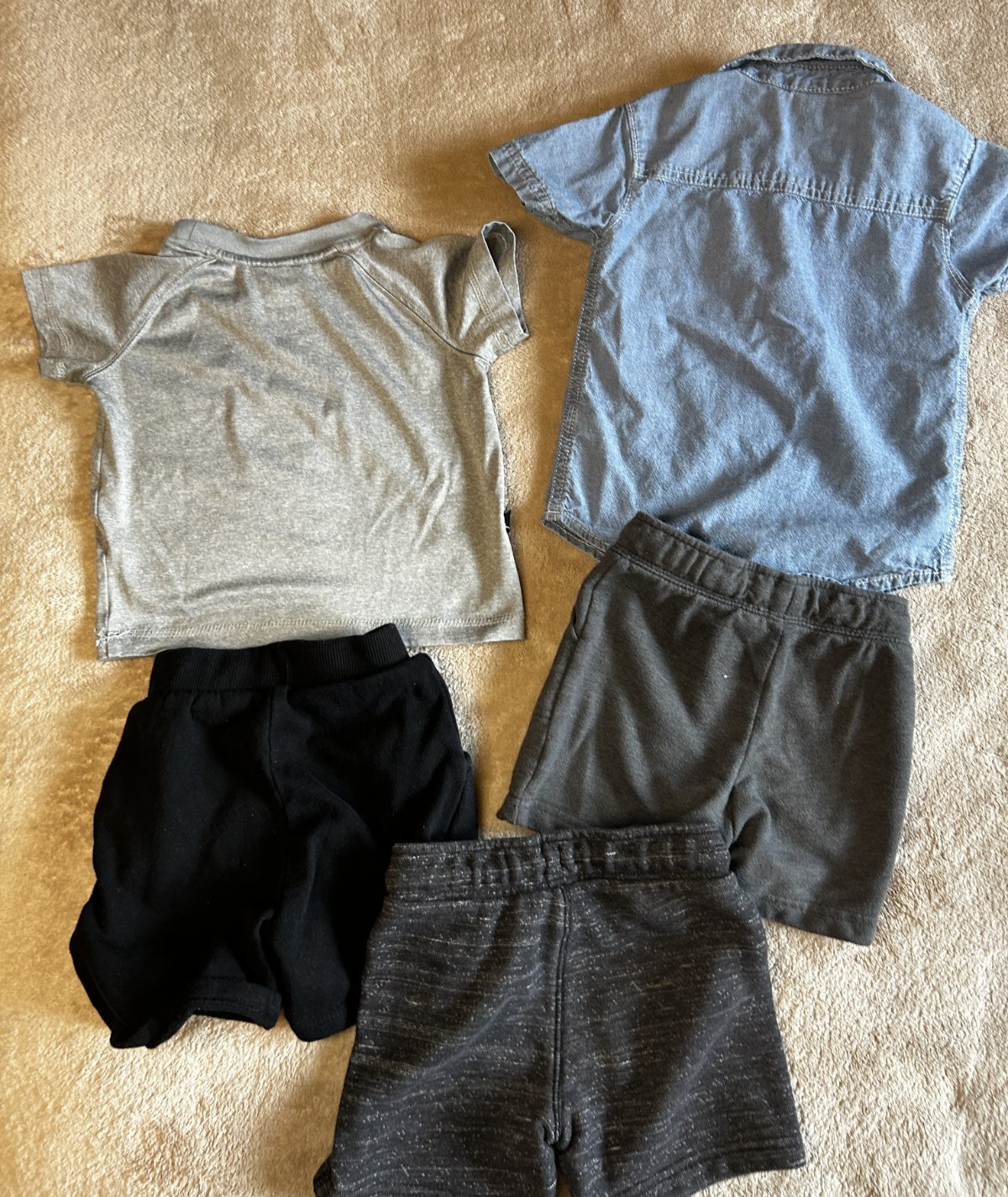 B11. 5 Pieces: Air Jordan Grey Dri Fit Tshirt, Carters Denim Short Sleeve Shirt