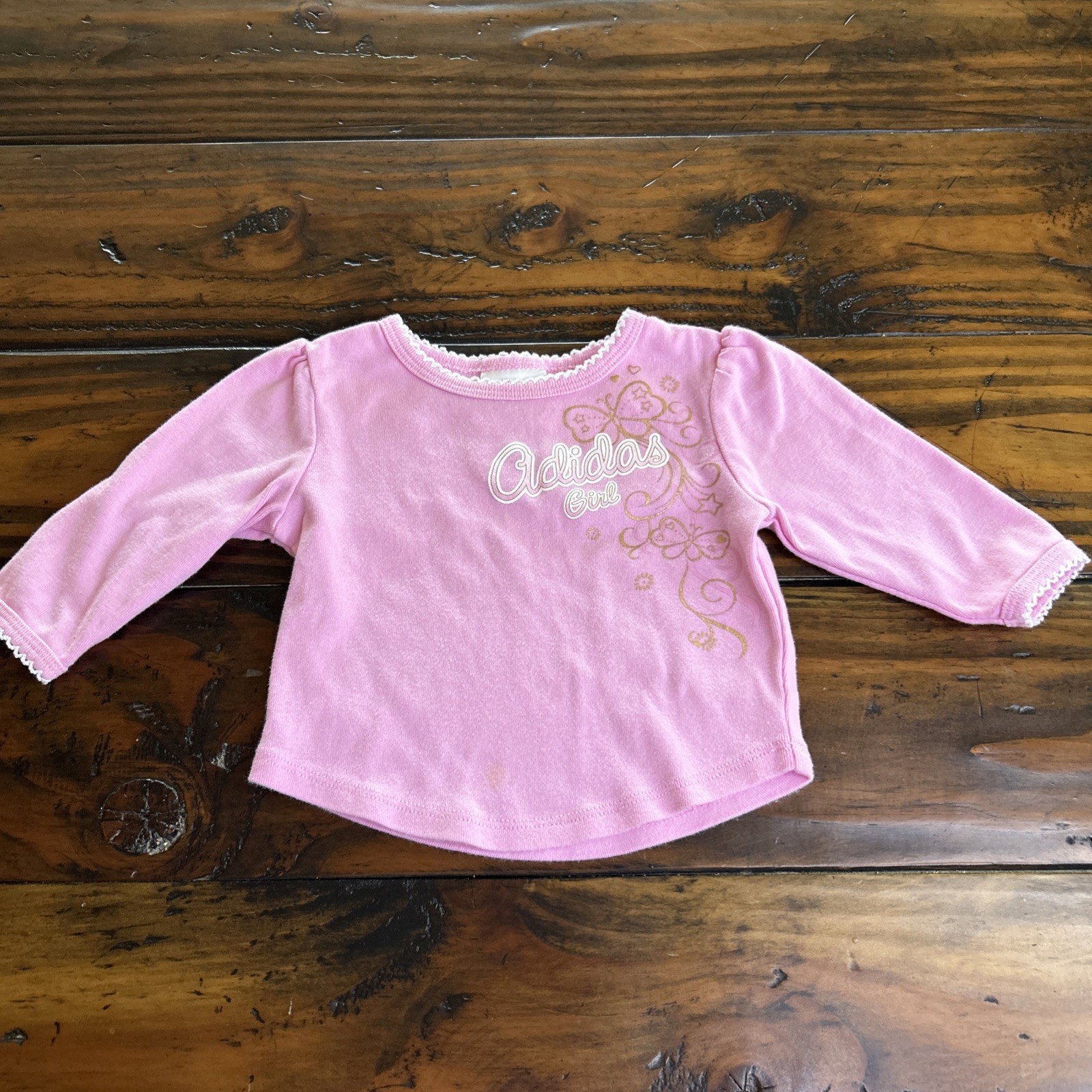 Vintage Y2K Adidas Pink Long Sleeve Top T-shirt Baby Girl Size 6 Mos~ Runs Small