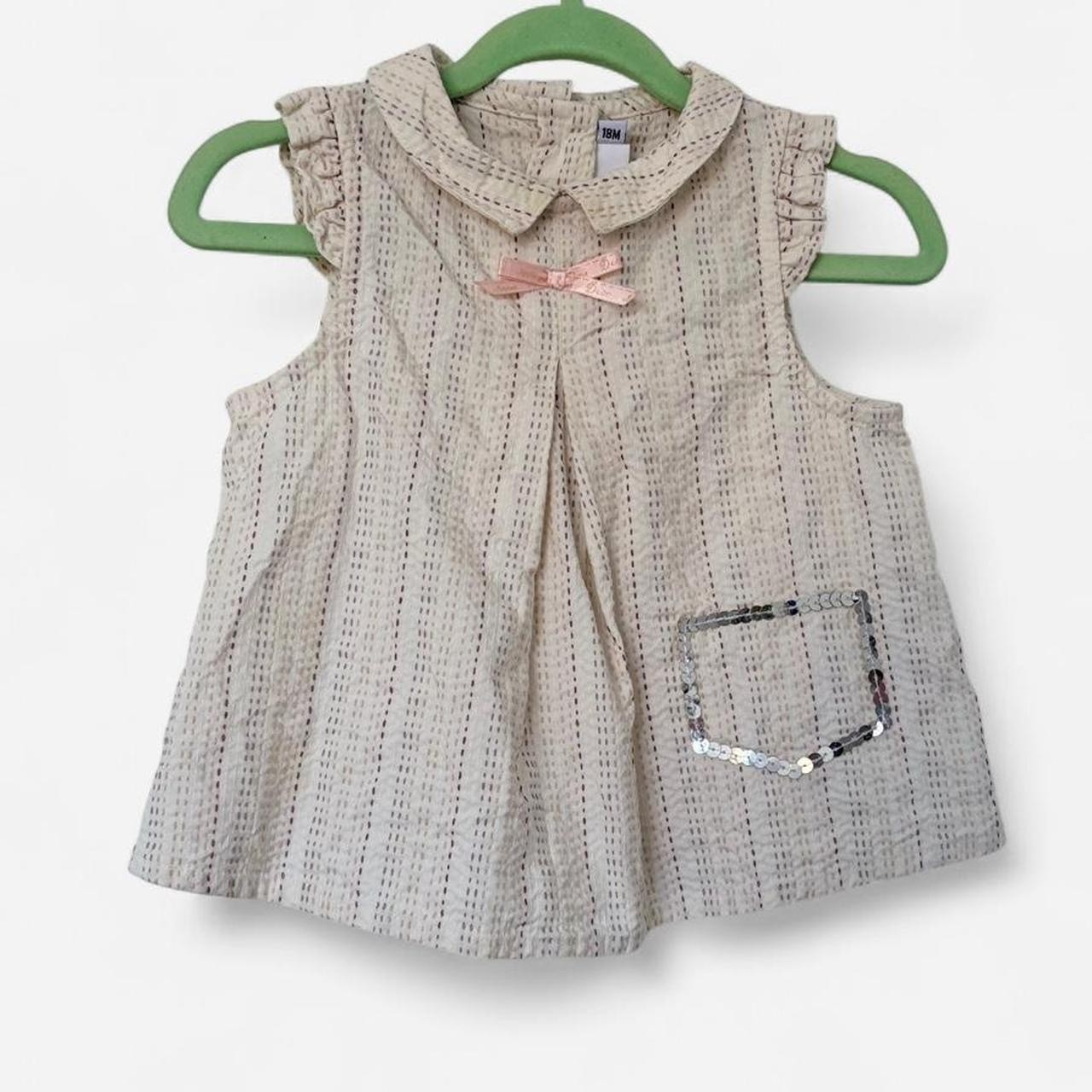 Baby Dior Girls Top 18M Beige Cotton Bow Designer Luxury