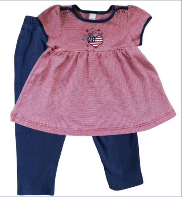 Baby Girl Outfit Set 18M Red Tunic Top Leggings USA Heart Summer Cute