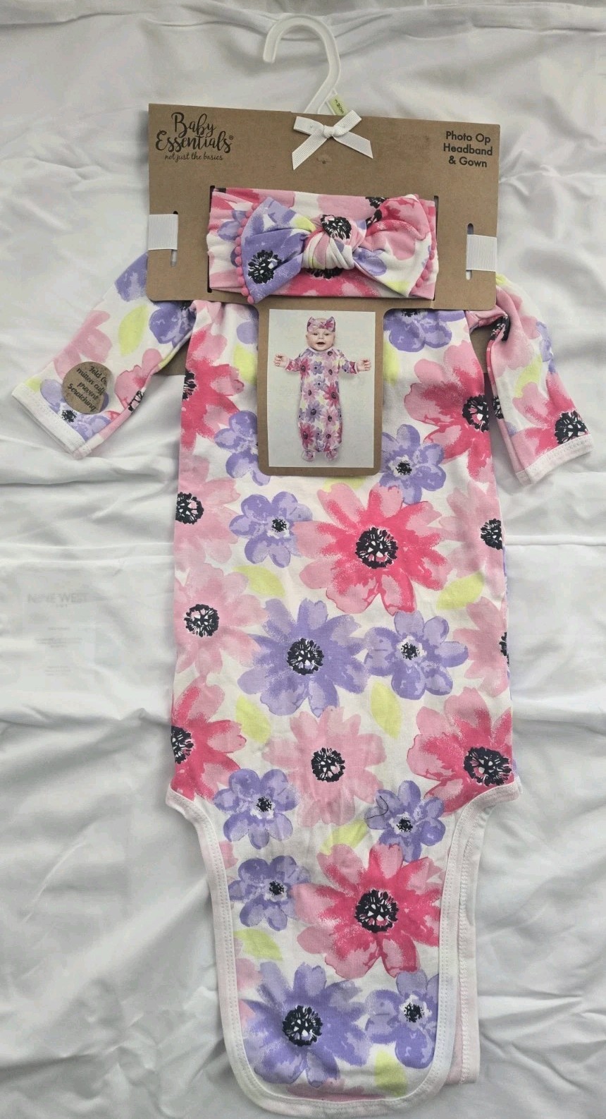 NWT Baby Essentials Photo Op Gown & Headband Girls Purple Floral 0-3 Month