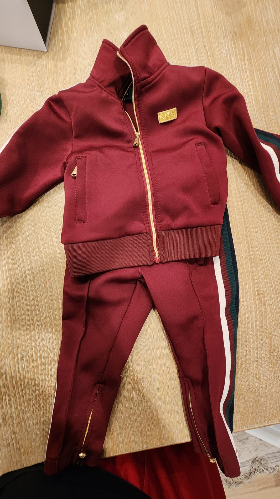 Kith Kids 2-Piece Tracksuit Set Size 2 Burgundy Full Zip Logo Striped