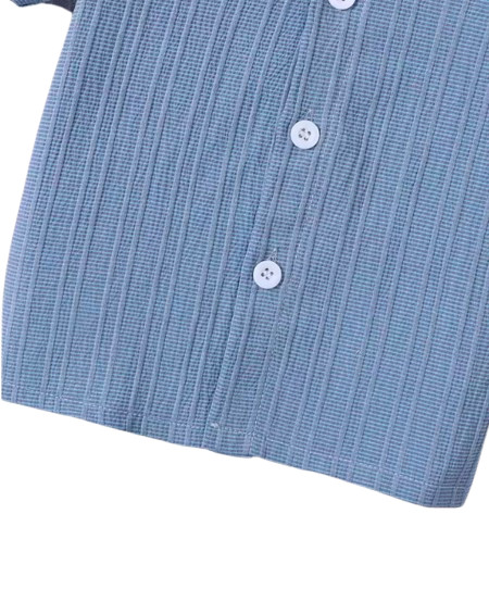 2‑Piece Baby Boy Fashion Set – Woven Jacquard Short Sleeve Shirt & Shorts