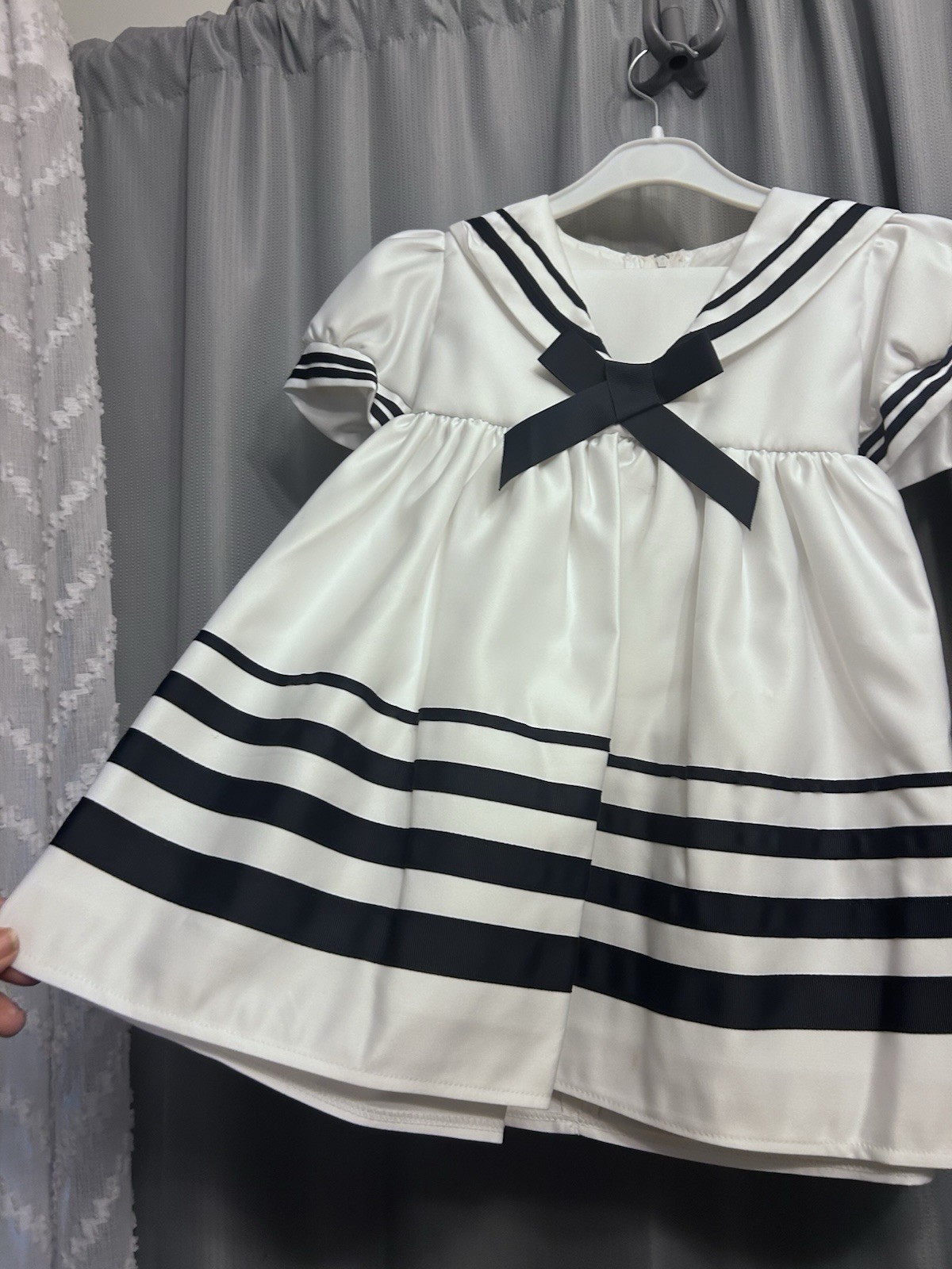 KIDS GIRLS PARTY WEDDING OUTFIT DRESS SET NAVY WHITE SAILOR NAUTICAL WITH HAT