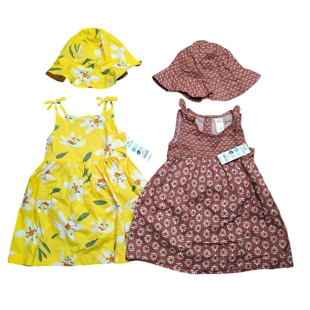 NWT Carter’s 100% Cotton Sundress Bundle TWO 3 Piece Set Dress Hat Bloomers 18M