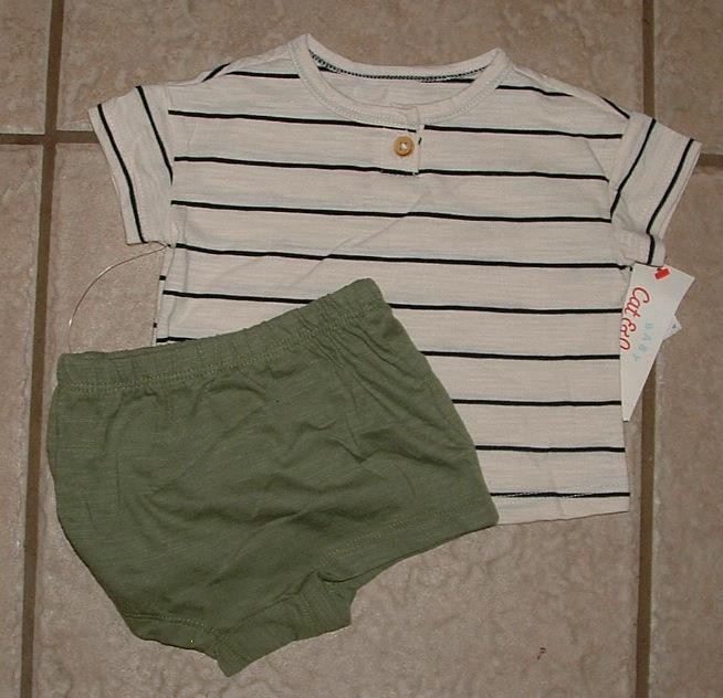 NEW NWT Boys Sz 0-3 Months Pull On Shorts & Tee Shirt 2 Pc Outfit CAT & JACK