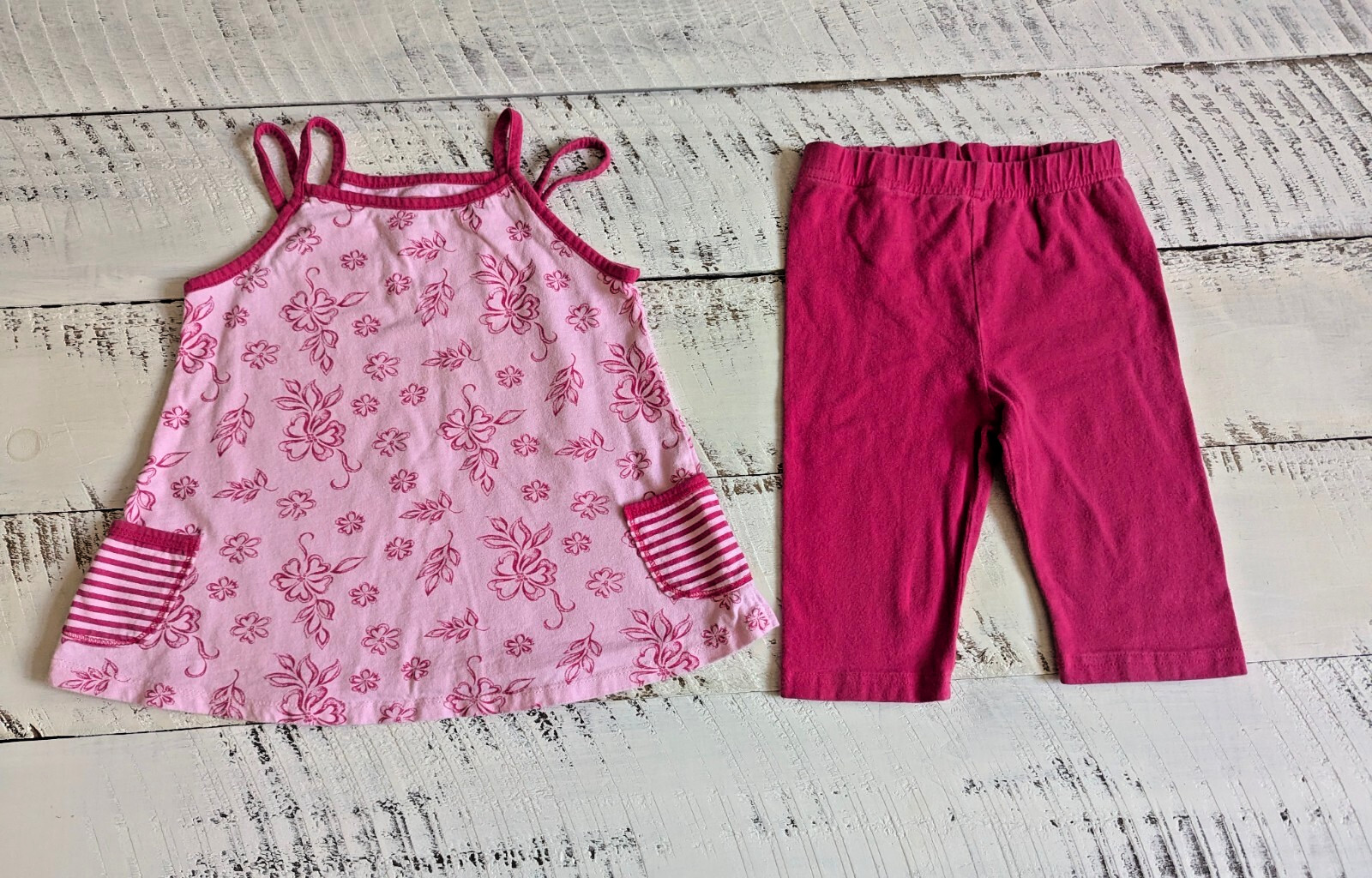 Faded Glory Size 4T Vntg Y2K Light Pink & Fuchsia Pink Floral Tank Top/Capri Set
