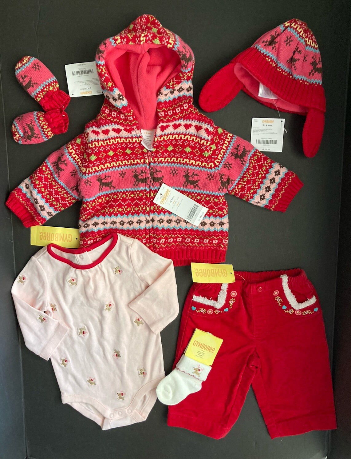 NWT Gymboree Colorful Village 3-6 Month Red Reindeer Fleece Lined Sweater Outfit