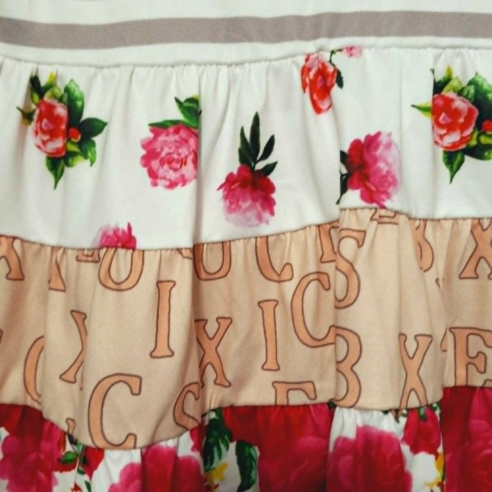 New Boutique Girls Floral Alphabet Pants Set Size 3T School Stripes Lace Ruffle