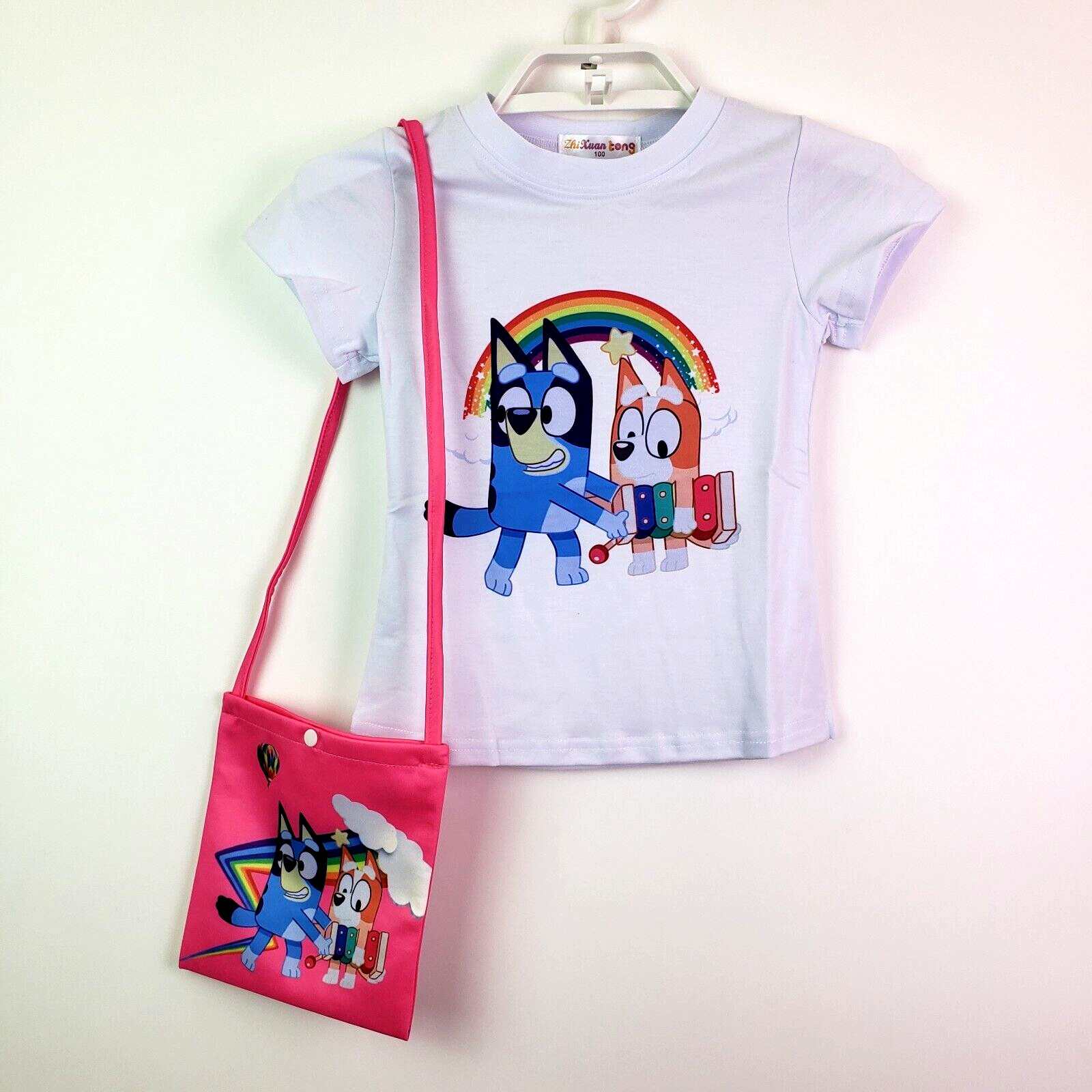 Unbranded Toddler Girls Sz 2T-3T Bluey Cartoon Skirt Tshirt Purse 3 Piece Outfit