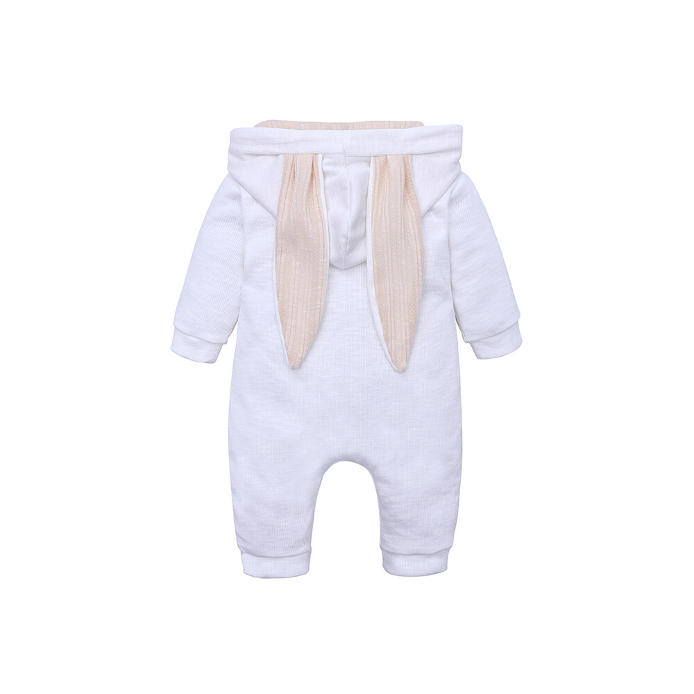 Newborn Infant Bunny Ear Hooded Jumpsuit Cute Babywear Easter Bunny Romper-White