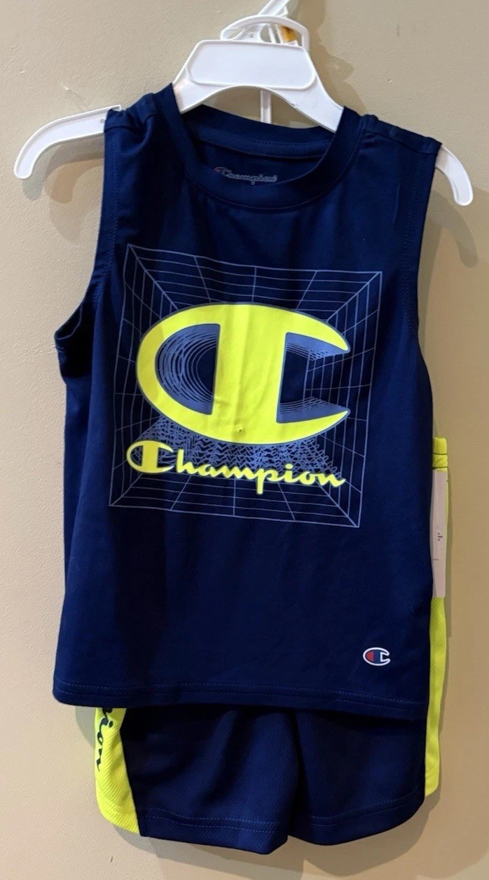 Champion Boys 2-Piece Tank Top & Shorts Set 4T Navy Blue Yellow