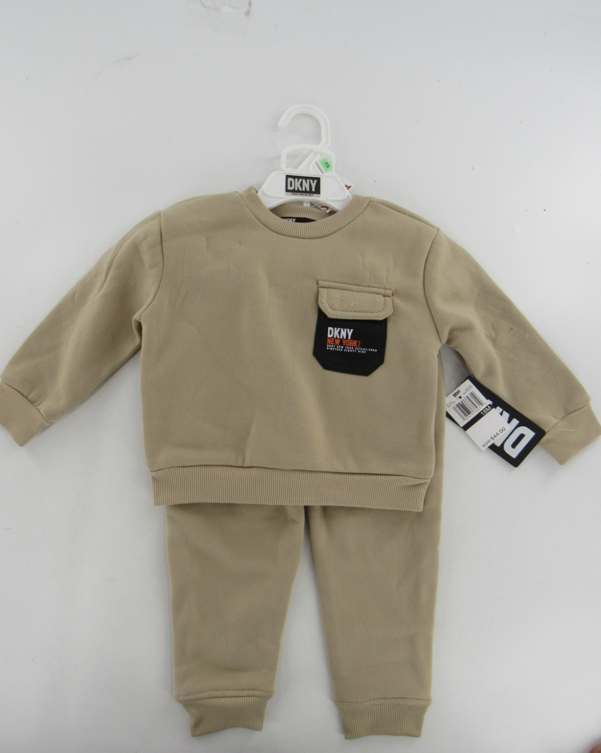 DKNY Baby Boy 18Month Outfit 2 Piece Baby Sweatsuit Khaki Tan Cargo Pocket : New