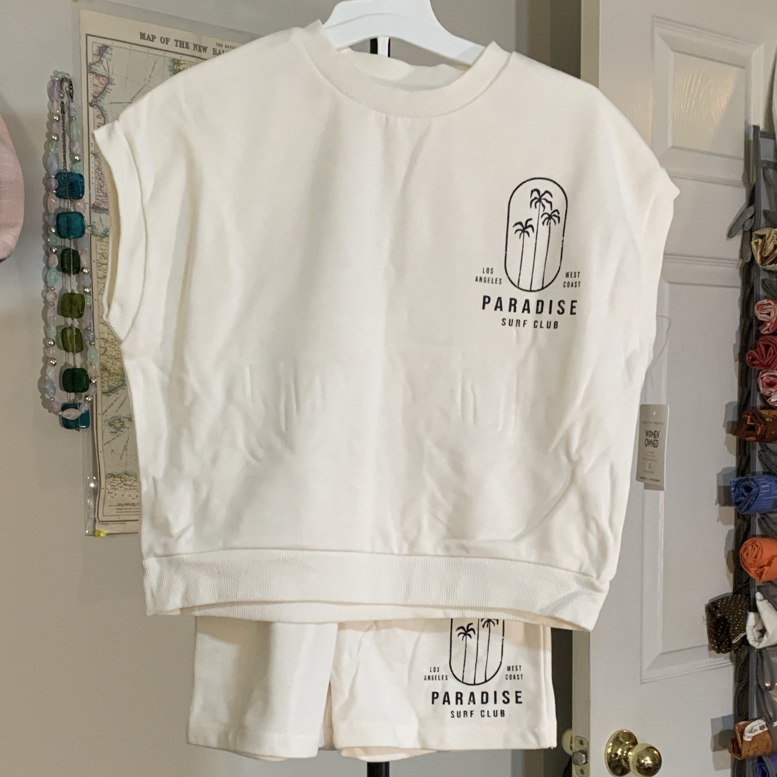 Grayson mini Paradise Surf Club 2pc Sweatshirt Shorts Set White 3T