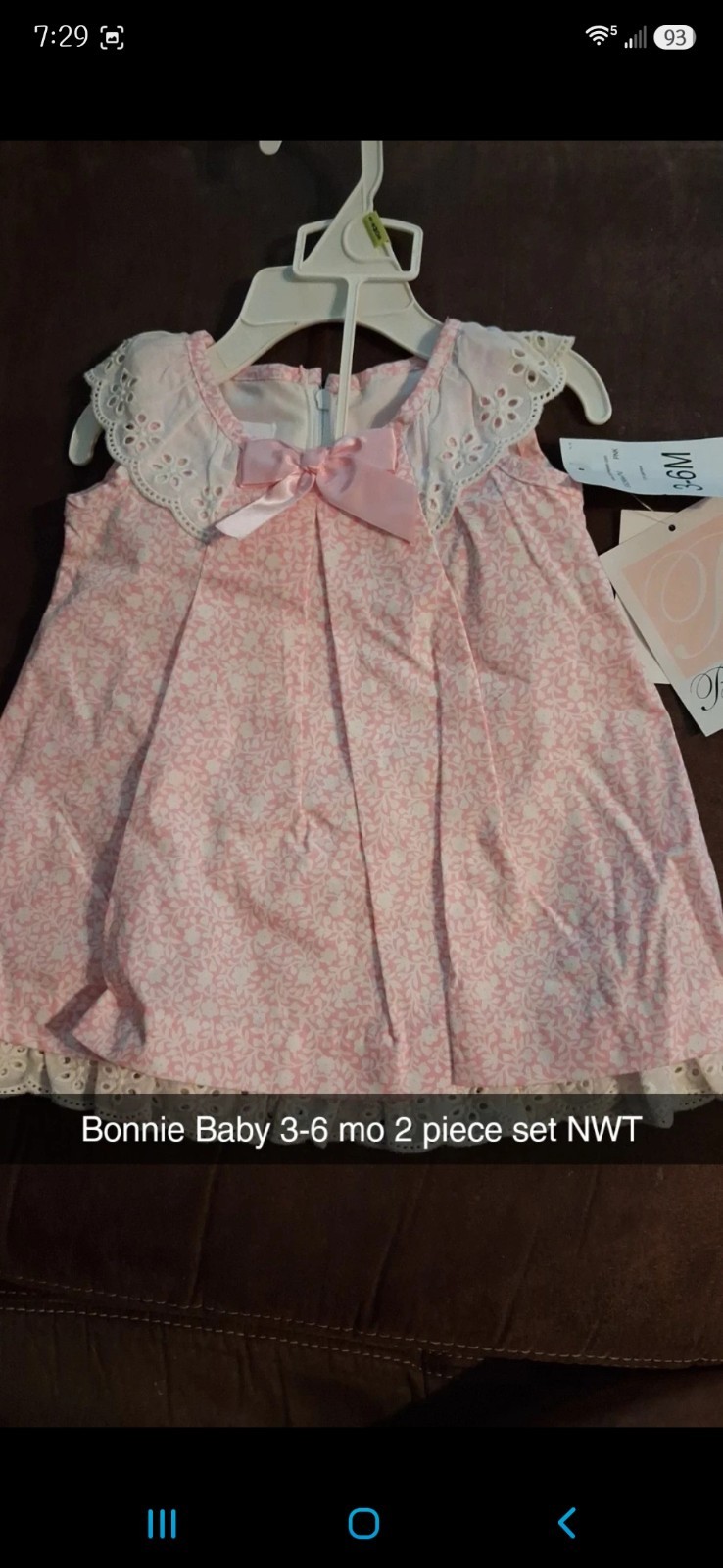 Bonnie Baby Girls 2pc Pink Floral Eyelet Cotton Dress & Bloomers 3-6M