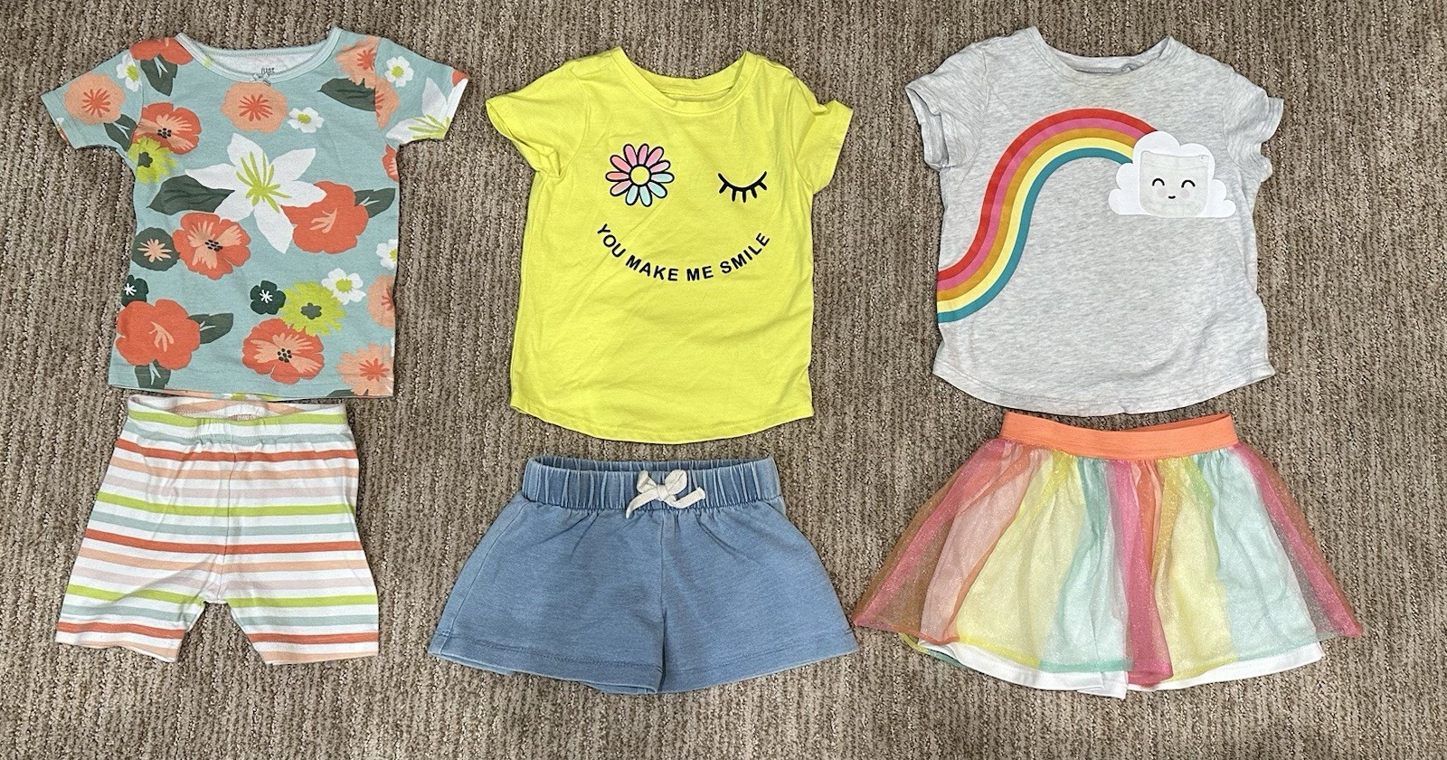 Lot of 6- Girls (3) 2T Tops and (3) 2T Bottoms, Multicolor