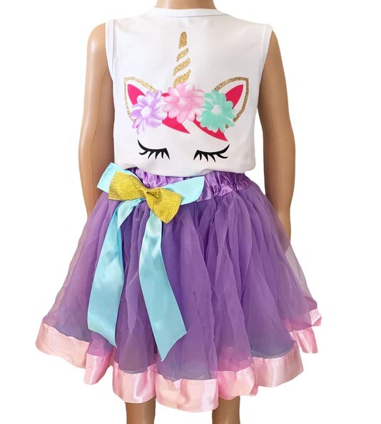 NEW Boutique Flower Unicorn Tank Top Purple Tutu Girls Outfit Set