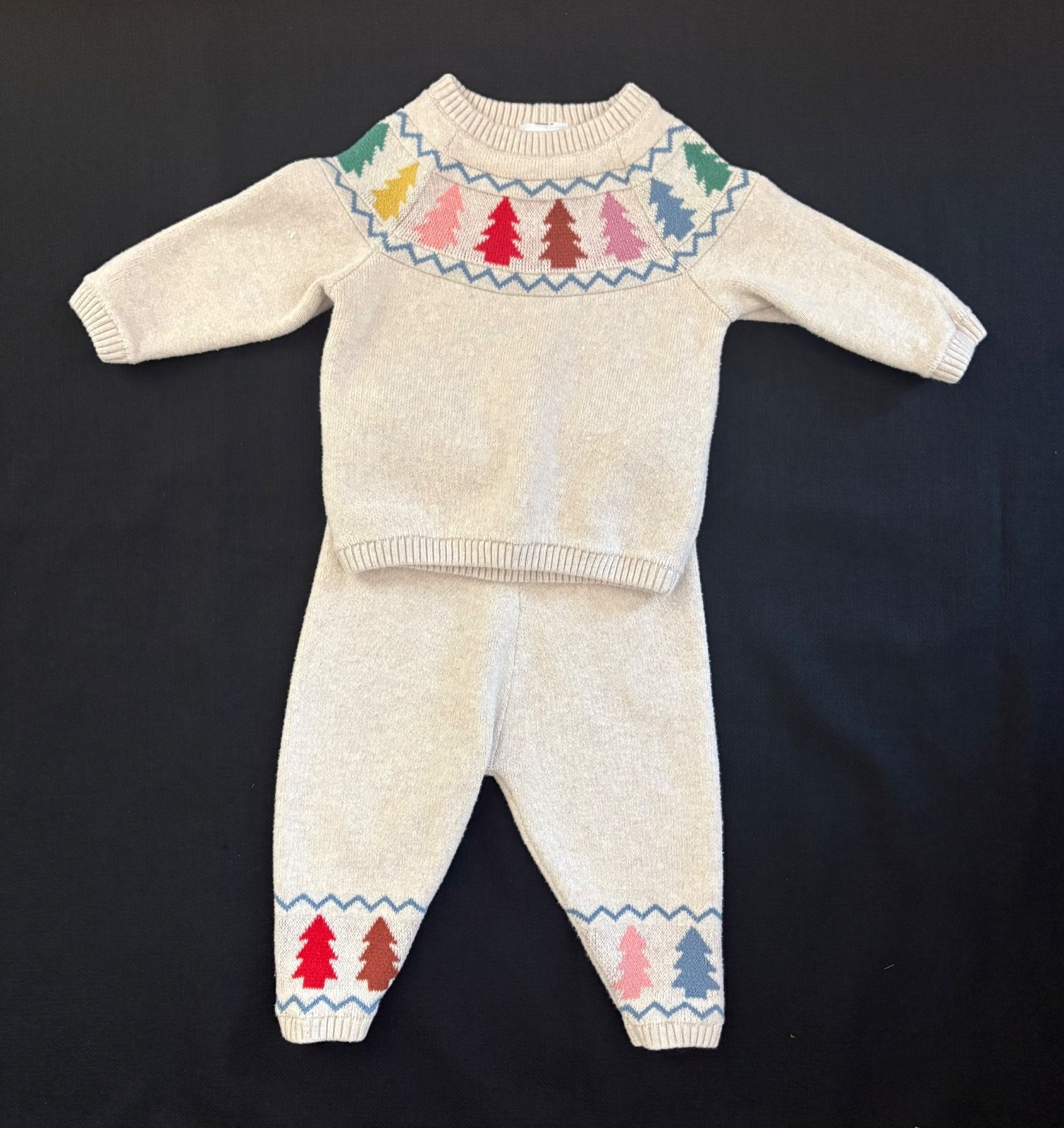 Hanna Andersson Festive Winter Tree Knit Sweater Outfit 2-pc Set 60cm 3-6 mo