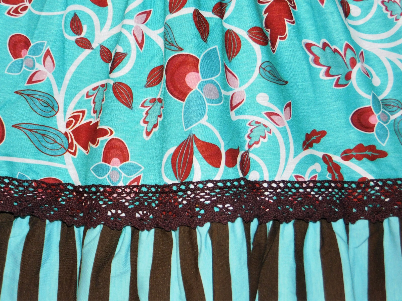 GIRLS 4-5 SKY BLUE & BROWN STRIPED FLORAL DRESS & LEGGING SET Giggle Moon Remake