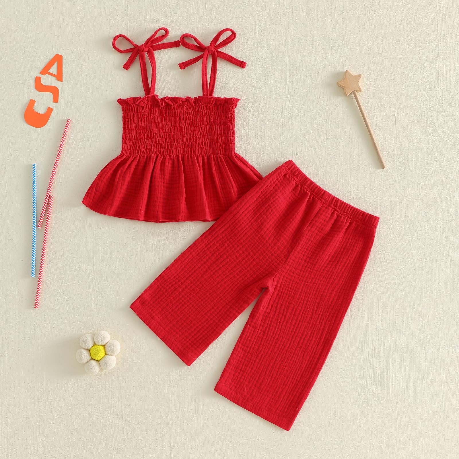 4th of July Toddler Girl Outfit USA Smocked Spaghetti Strap Tank Top Dress Wi…