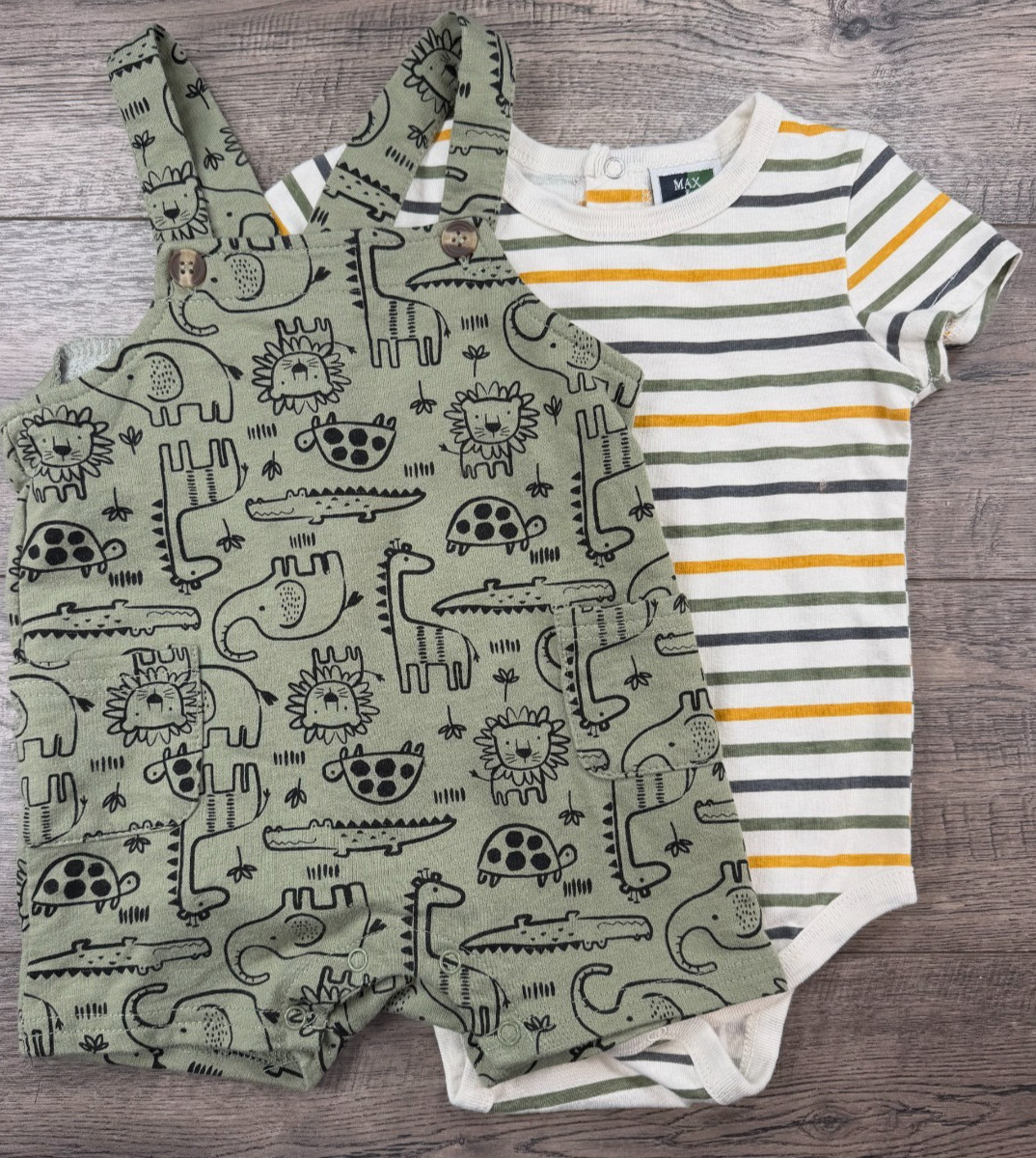 Baby Boy Clothes Max & Marcus 24 Month 2pc Safari Zoo Animals Shortalls Outfit