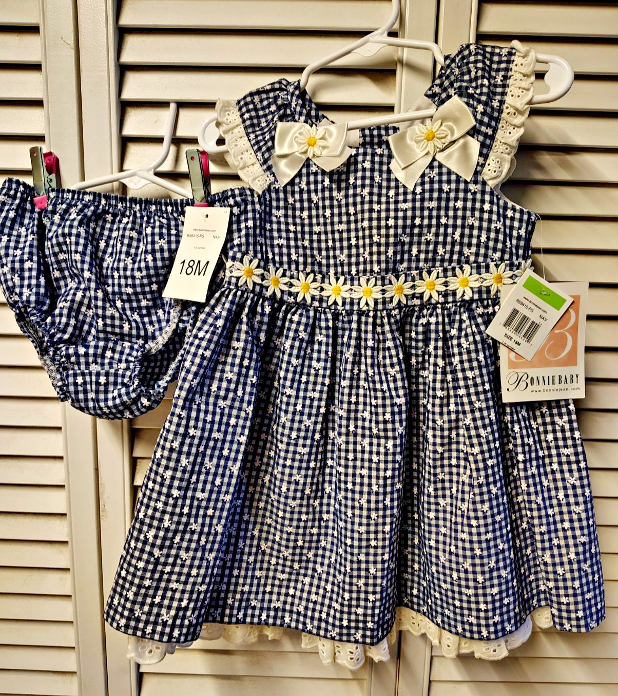 Bonnie Baby Dress 2Pc Set 18M Gingham Daisy Spring Summer Outfit NWT Blue White