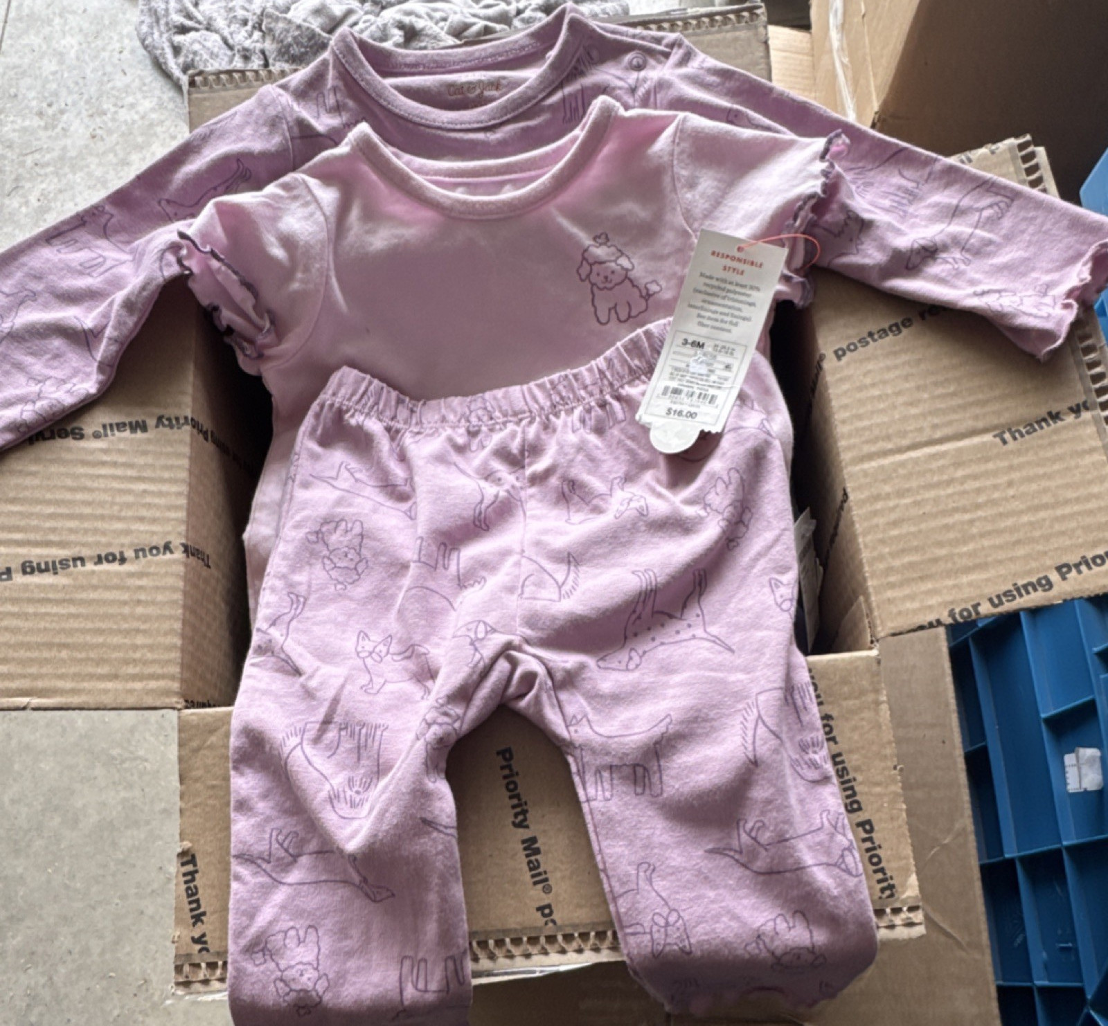 Cloud Island 2 Piece Pink Animal Print Pants Set, 3-6 Months, Shirt & Pants