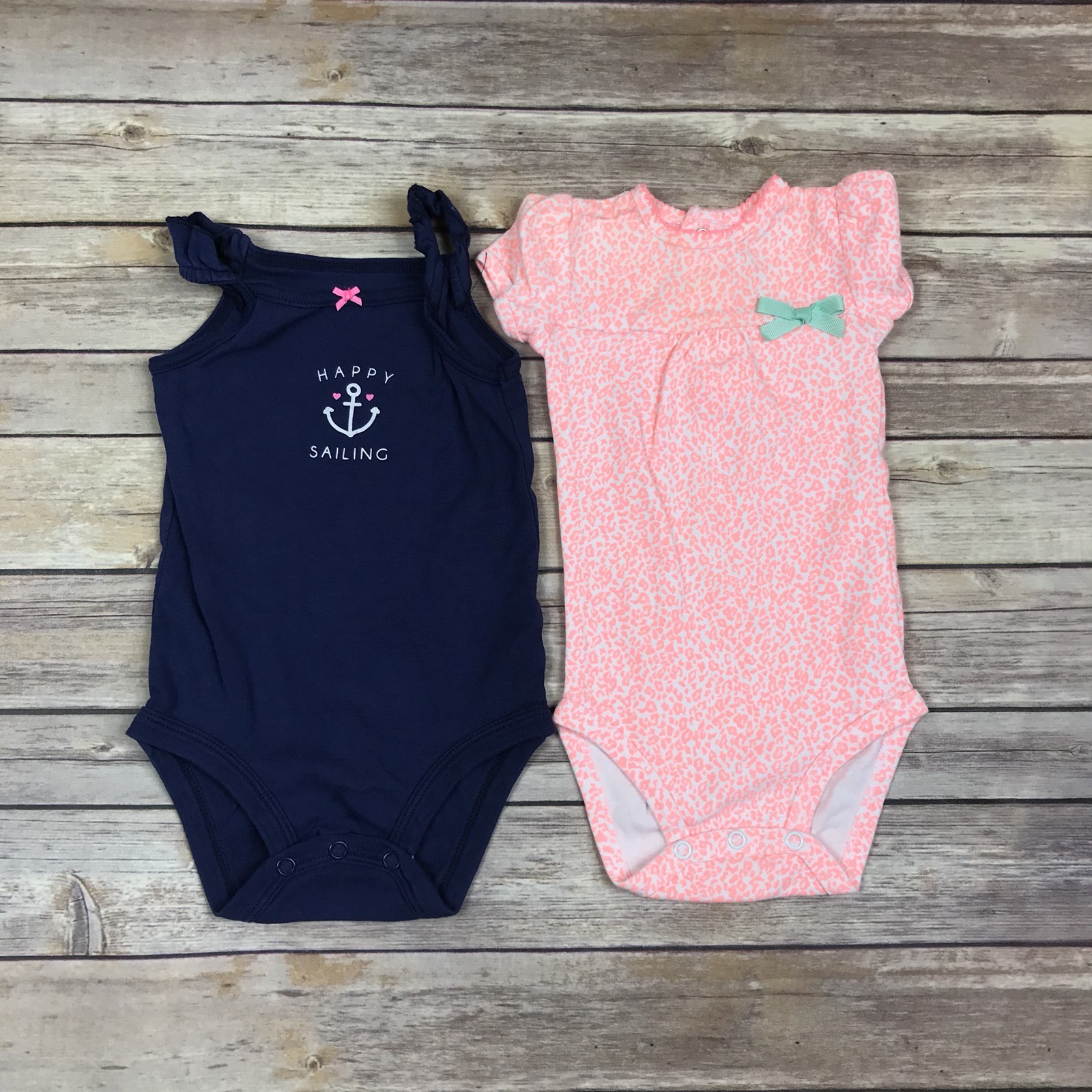 Carters Bodysuit Baby Girl 12M 18M Cotton Knit One Piece Happy Sailing Leopard