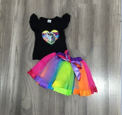 NEW Boutique Flip Sequin Unicorn Rainbow Tutu Skirt Girls Outfit Set