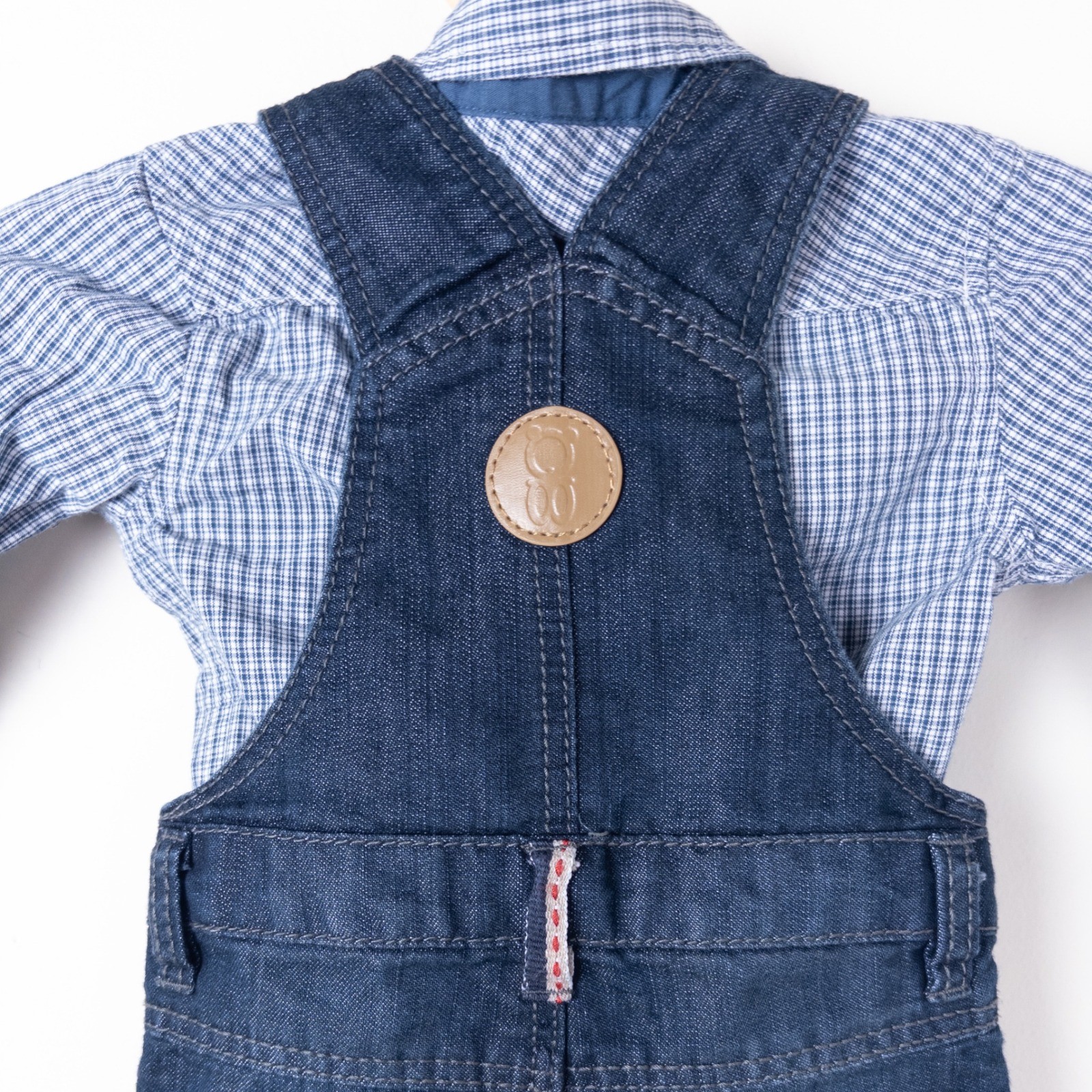 Obaibi Overalls and Shirt Set Kids 3M Blue Denim Micro Check 2pc Outfit