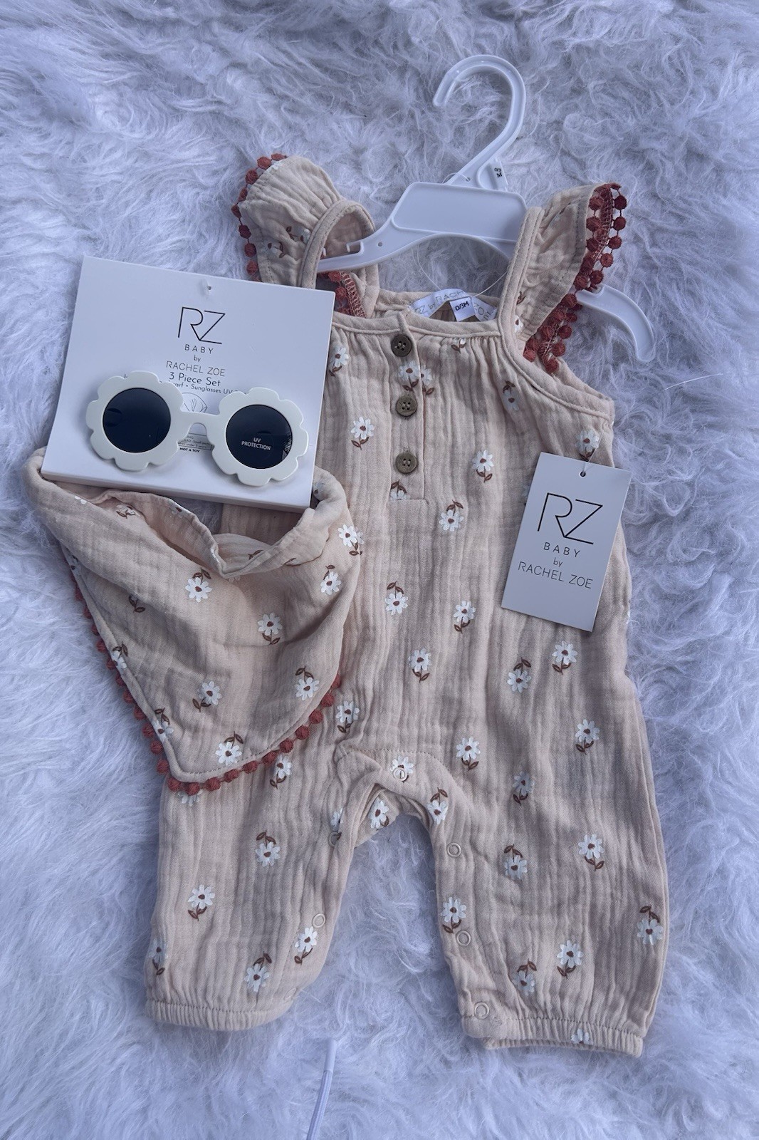 Rachel Zoe Baby 3Piece Set Floral Muslin Jumpsuit, Headscarf & Sunglasses 0-3M