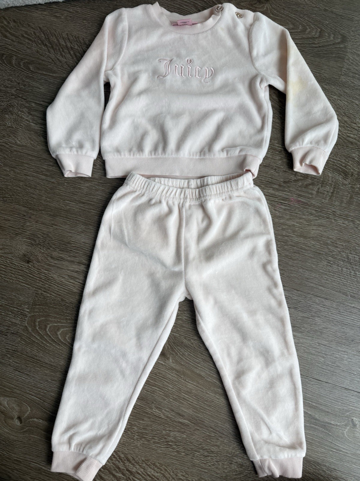 Juicy Couture 2 Piece Outfit Set 24M Light Pink Velour Sweatshirt Pants