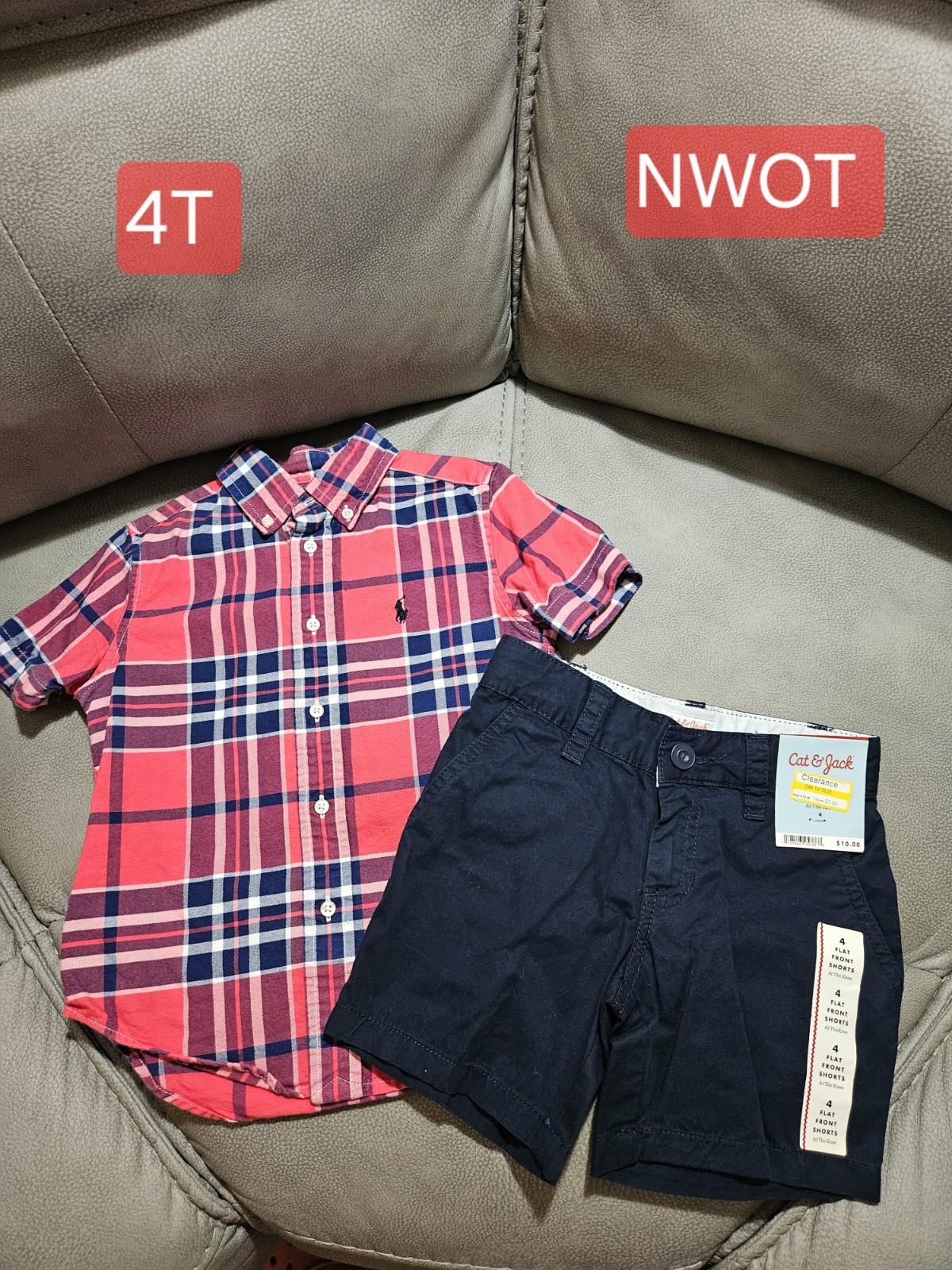 Cat & Jack Boys 2pc Cotton Woven Plaid Button-Up Shirt & Shorts Set 4T
