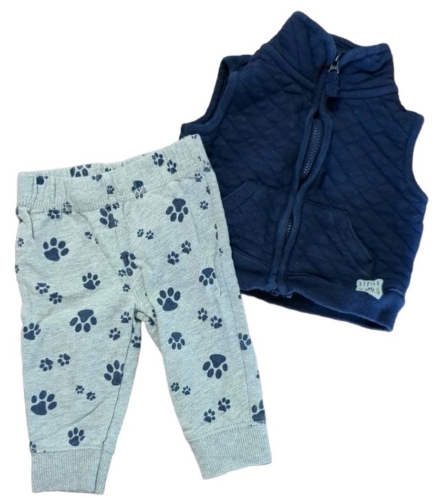 Carter’s Grey And Navy Paw Print Vest And Pants Set 3 Months