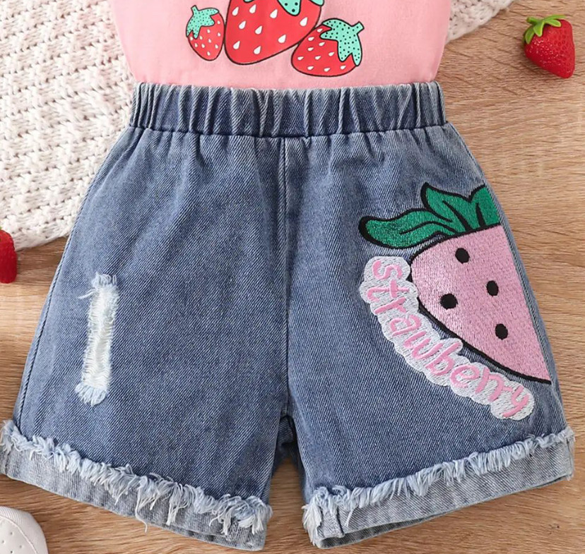 Baby Infant Girls Summer Outfit Spaghetti Strap Halter Ripped Denim Shorts 2PCS
