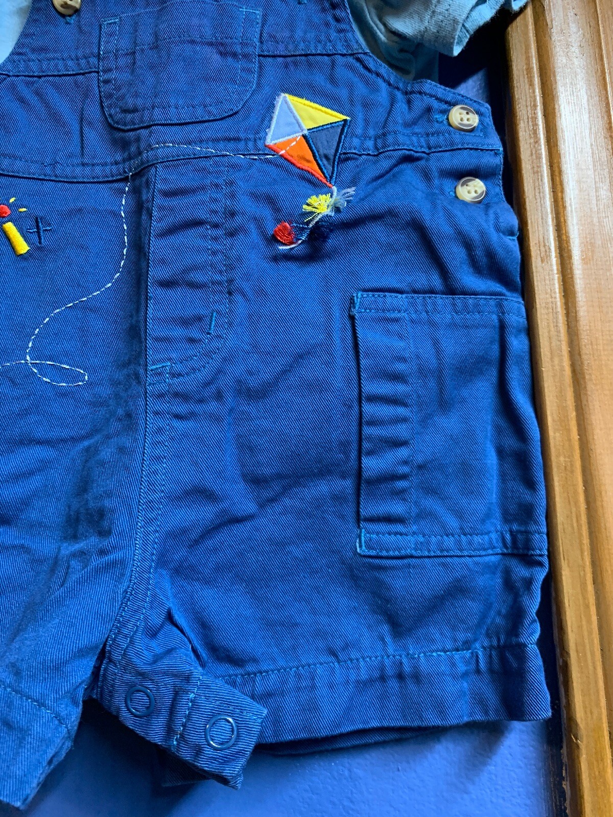 Baby UR It 2 Pc Baby Outfit 3-6 Months Blue W/ Embroidered Dog/kite Overall Set
