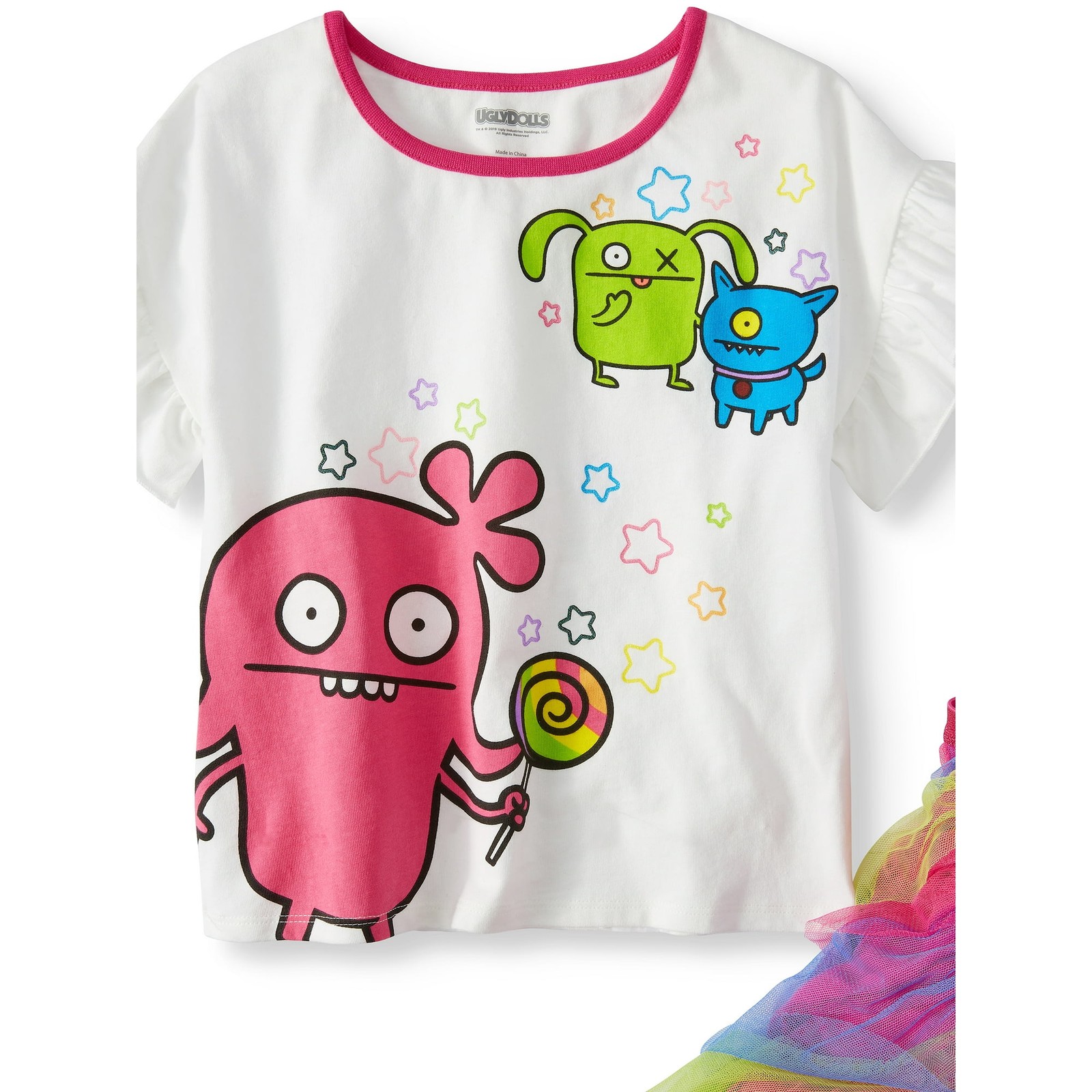 Ugly Dolls Ruffled Tee and Colorblock Tulle Mesh Tutu Skirt, 2-Piece set, XL