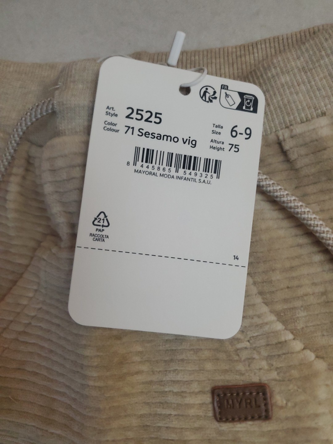 Mayoral Baby Corduroy Pants Quality 6-9 Months Pull On.